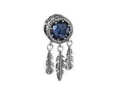 Zawieszka srebrna beads z cyrkoniami i szklanym detalem - łapacz snów