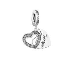 Zawieszka srebrna beads z cyrkoniami - serce, mama