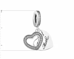 Zawieszka srebrna beads z cyrkoniami - serce, mama