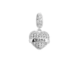 Zawieszka srebrna beads z cyrkoniami - serce, mama