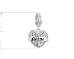 Zawieszka srebrna beads z cyrkoniami - serce, mama