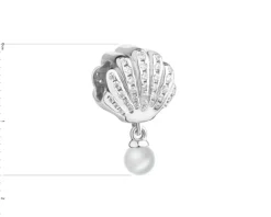 Zawieszka srebrna beads z cyrkoniami i perłą - muszla