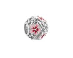 Zawieszka srebrna beads z cyrkoniami i emalią - kwiaty