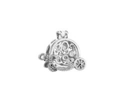 Zawieszka srebrna beads z cyrkoniami i perłą - karoca, korona