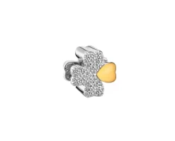 Zawieszka srebrna beads z cyrkoniami - koniczyna