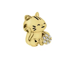 Zawieszka srebrna beads z cyrkoniami i emalią - kot