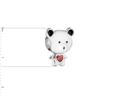 Zawieszka srebrna beads z cyrkonią i emalią - miś, serce