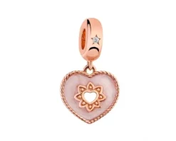 Zawieszka srebrna beads z cyrkonią i emalią - serce, mama