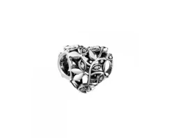 Zawieszka srebrna beads z cyrkoniami - liście, serce