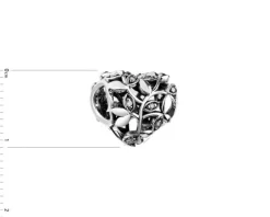 Zawieszka srebrna beads z cyrkoniami - liście, serce