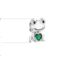 Zawieszka srebrna beads z cyrkonią i emalią - żaba, serce