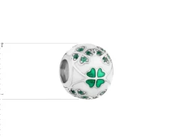 Zawieszka  srebrna beads z cyrkoniami i emalią - koniczyna