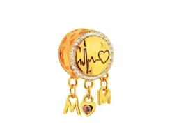 Zawieszka srebrna beads z cyrkoniami i emalią - mama, serce