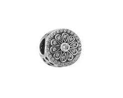 Zawieszka srebrna beads z cyrkoniami - kwiat