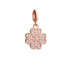 Zawieszka srebrna beads z cyrkoniami - koniczyna