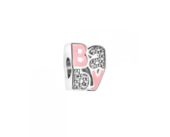 Zawieszka srebrna beads z cyrkoniami i emalią - Newborn, dziewczynka