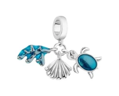 Zawieszka srebrna beads z emalią - muszla, żółw