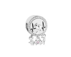 Zawieszka srebrna beads z cyrkoniami i emalią - stópki, mama