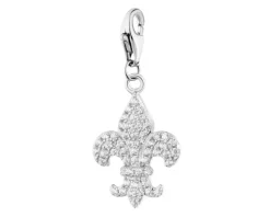 Zawieszka srebrna charms z cyrkoniami - lilijka harcerska