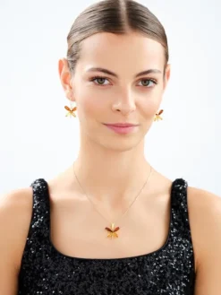 Zawieszka srebrna z bursztynem - motyl