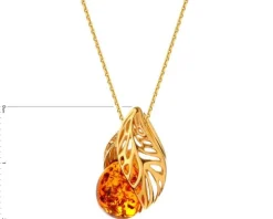 Zawieszka srebrna z bursztynem - liście