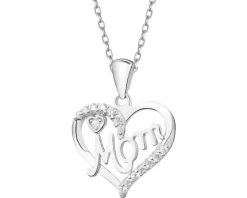 Zawieszka srebrna z cyrkoniami - mama, serce