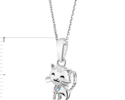 Zawieszka srebrna z cyrkoniami i emalią - kot