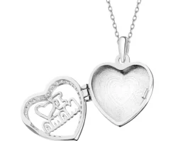 Zawieszka srebrna z cyrkoniami - puzderko - mama, serce