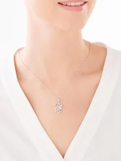 Zawieszka srebrna z cyrkoniami - liście