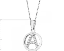 Zawieszka srebrna z cyrkoniami - litera A, kółko