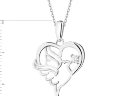 Zawieszka srebrna z cyrkonią - serce, ptak