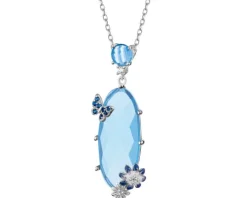 Zawieszka srebrna z cyrkoniami, szlifowanym szkłem i emalią - motyl, kwiaty