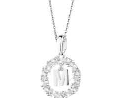 Zawieszka srebrna z cyrkoniami - litera M, koło