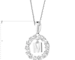 Zawieszka srebrna z cyrkoniami - litera M, koło