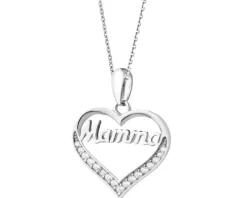 Zawieszka srebrna z cyrkoniami - mama, serce