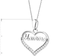 Zawieszka srebrna z cyrkoniami - mama, serce
