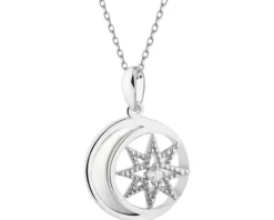 Zawieszka srebrna z cyrkoniami i masą perłową - Księżyc, gwiazda