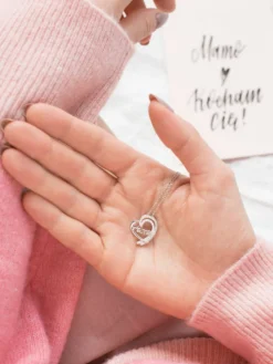 Zawieszka srebrna z cyrkoniami - serce, mama