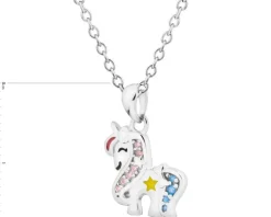 Zawieszka srebrna z cyrkoniami i emalią - jednorożec
