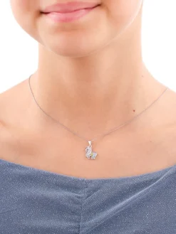 Zawieszka srebrna z cyrkoniami i emalią - jednorożec