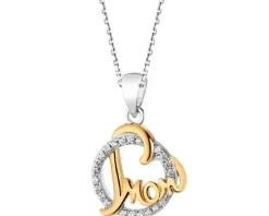 Zawieszka srebrna z cyrkoniami - mama, serce