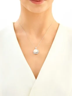 Zawieszka srebrna z perłą i cyrkoniami - kwiat