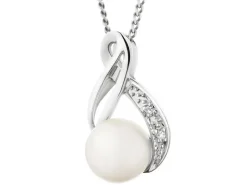 Zawieszka z białego złota z diamentami i perłą - próba 375