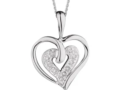 Zawieszka z białego złota z diamentami - serca - 0,02 ct - próba 585