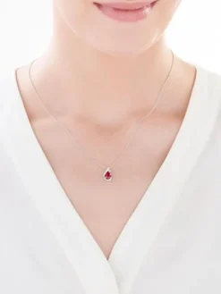 Zawieszka z białego złota z diamentem i rubinem syntetycznym - próba 375