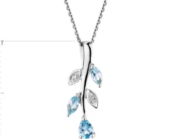 Zawieszka z białego złota z diamentami i topazami - liście - próba 375