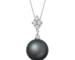 Zawieszka z białego złota z brylantami i perłą Tahiti - próba 750