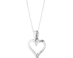 Zawieszka z białego złota z diamentem - serce - 0,002 ct - próba 585