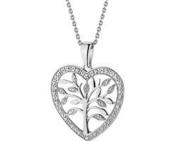 Zawieszka z białego złota z diamentami - drzewko, serce - 0,01 ct - próba 585