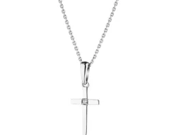 Zawieszka z białego złota z brylantem - krzyż - 0,006 ct - próba 585